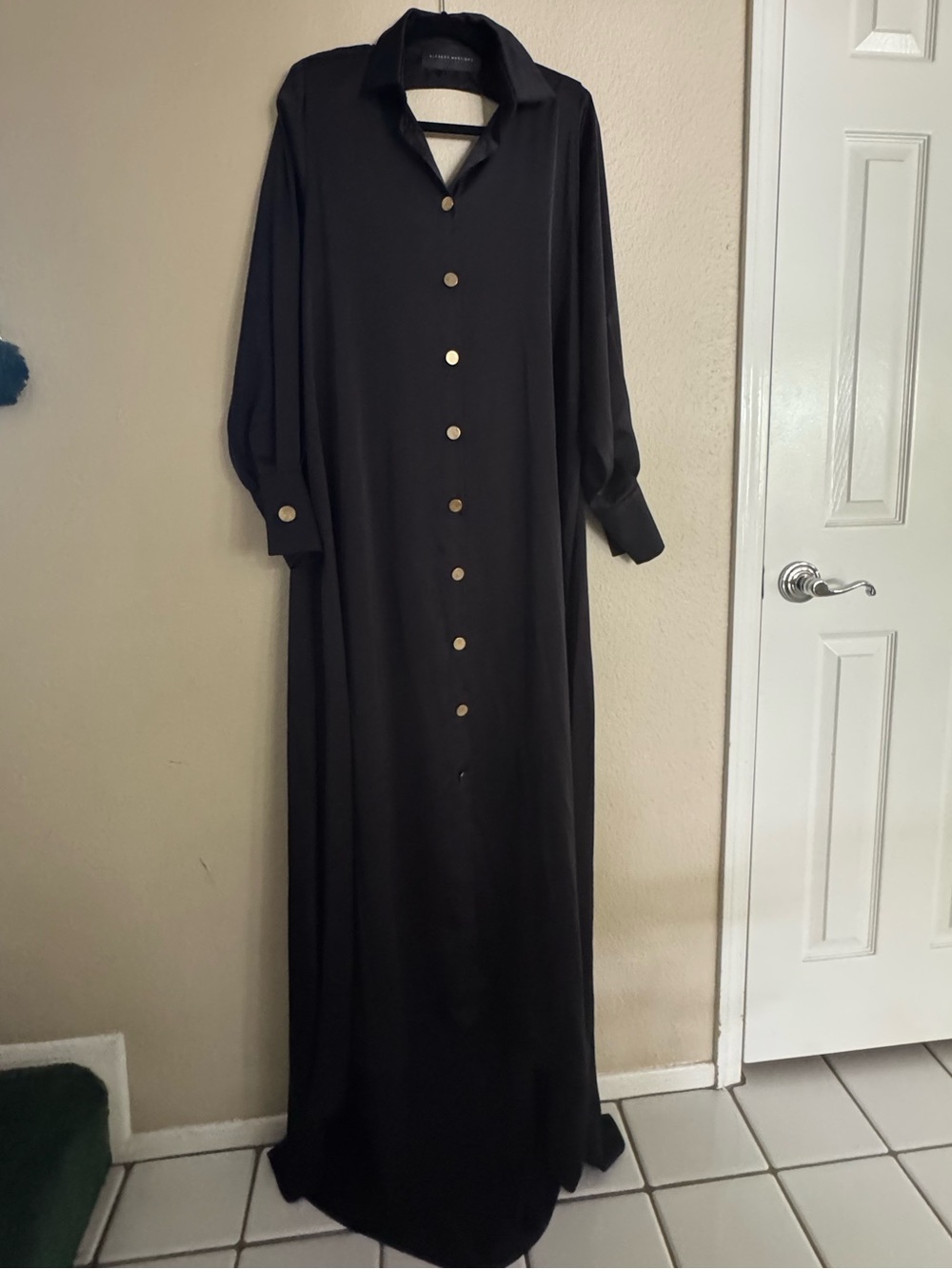 Black Long Button-Front Women's Dress